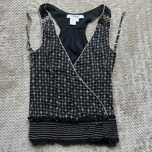 Studio M Geometric Black Tan Squares Layered Tank Top Sleeveless Blouse Size S